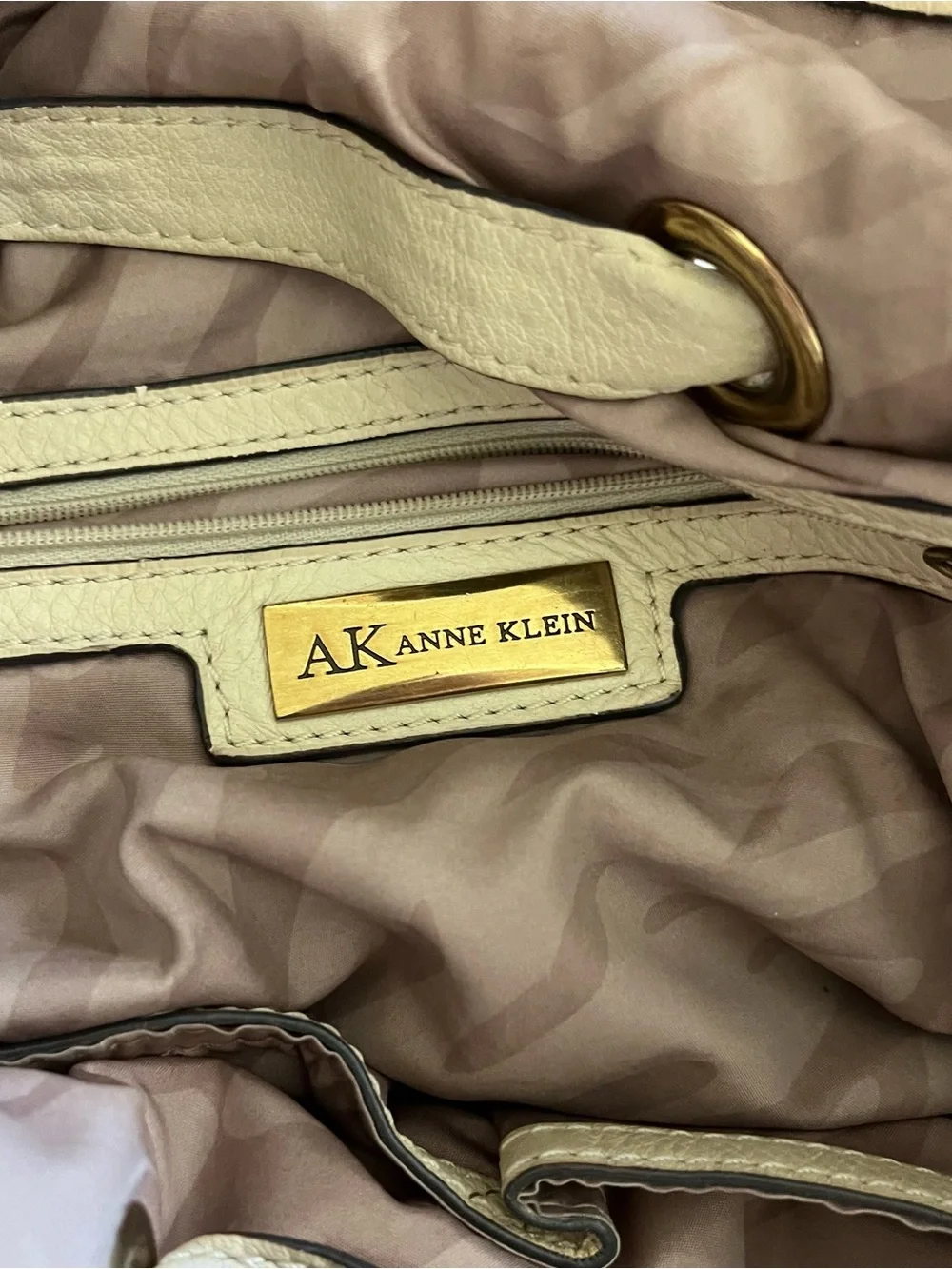 Anne Klein Cream Pebbled Leather Bag